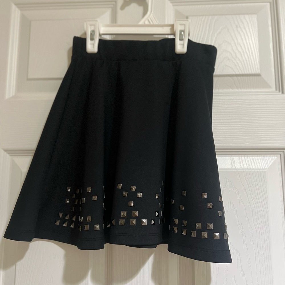 Ruum Black Circle Skater Skirt with Metallic Studs